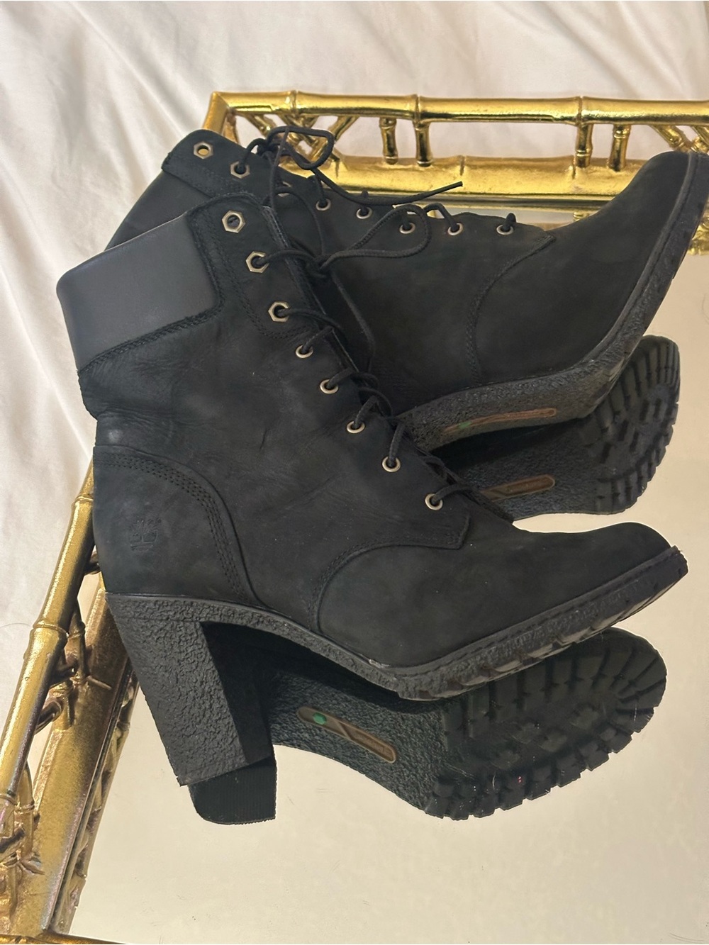 Timberland Earthkeepers Glancy Black Nubuck Heeled Lace Up Boots - Like New!